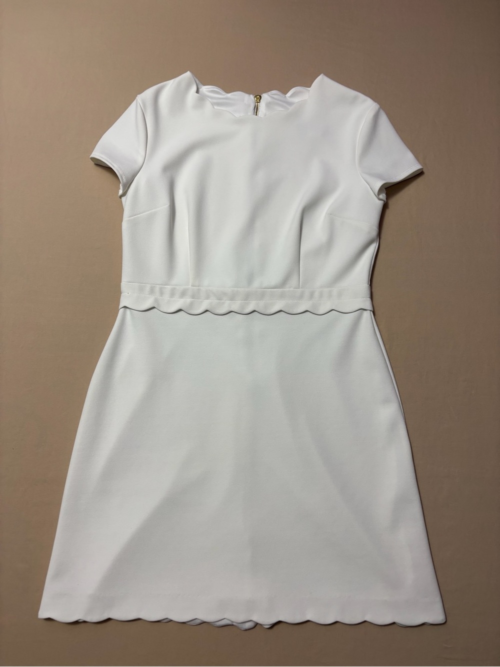 B Darlin White Scallop-Trim Short Sleeve Dress Women's Size 15/ 16
